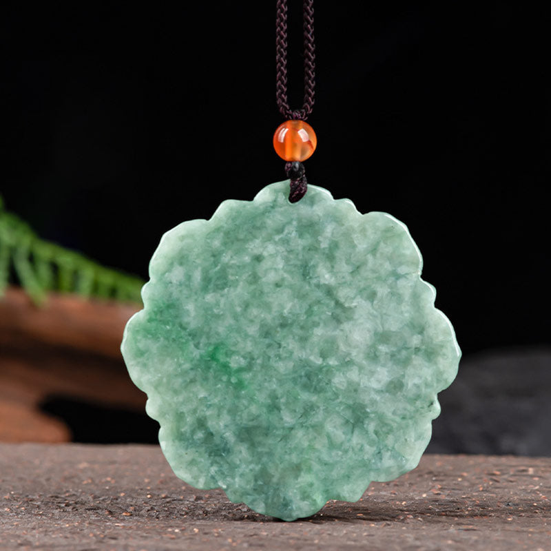 Collana con ciondolo in giada con motivo a loto Buddha Stones, motivo a loto, fortuna e prosperità