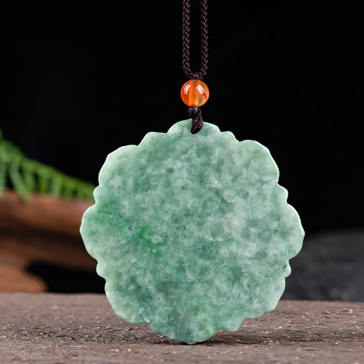 Collana con ciondolo in giada con motivo a loto Buddha Stones, motivo a loto, fortuna e prosperità