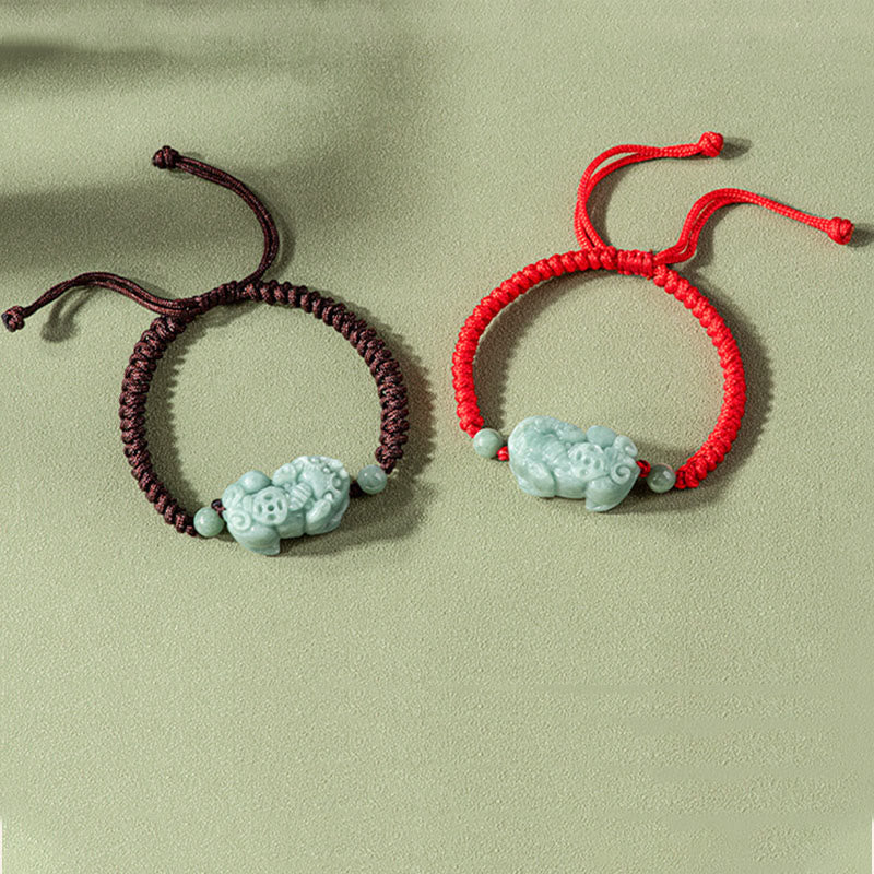 Braccialetto di corda intrecciata con Buddha Stones King Kong in giada naturale PiXiu fatto a mano