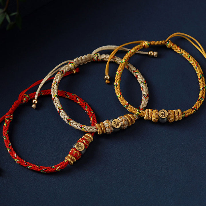 Braccialetto in corda intrecciata in argento con pietre Buddha Stones, zodiaco cinese, Buddha natale