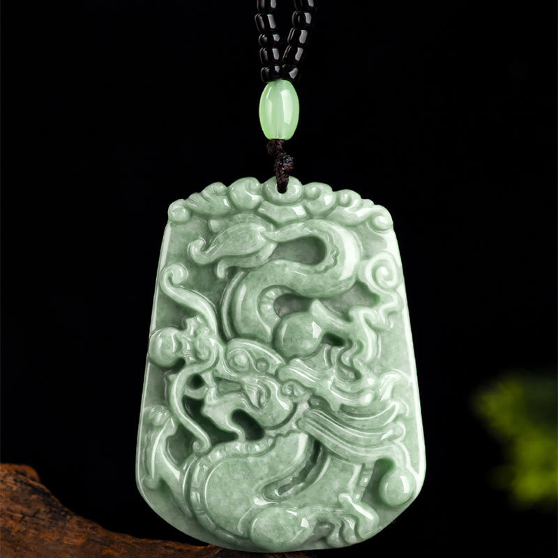 Buddha Stones Anno del Drago Zodiaco Cinese Drago che vola in Giada Protezione Perlina Catena Collana Pendente