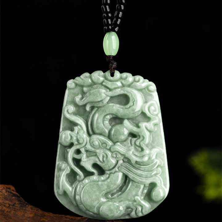 Buddha Stones Anno del Drago Zodiaco Cinese Drago che vola in Giada Protezione Perlina Catena Collana Pendente