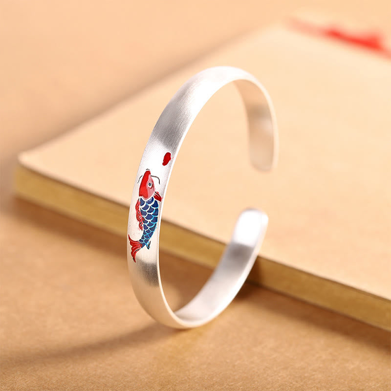 Braccialetto con polsino portafortuna in argento sterling 999 con pesce koi Buddha Stones - image 1