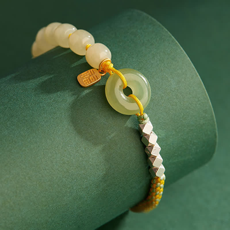 Braccialetto con ciondolo di fortuna e felicità con perline e fibbia della pace in giada Hetian in argento sterling 925 Buddha Stones