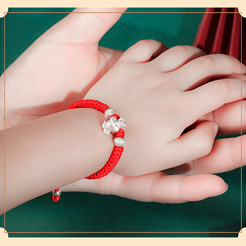 Braccialetto per bambini fatto a mano in corda rossa con Buddha Stones, in argento sterling 999, con zodiaco cinese