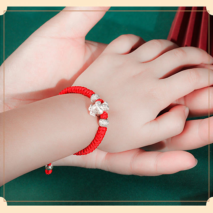 Braccialetto per bambini fatto a mano in corda rossa con Buddha Stones, in argento sterling 999, con zodiaco cinese
