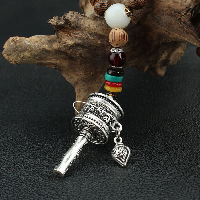 Buddha Stones Tibetano Om Mani Padme Hum Ruota della Preghiera Rotazione Vajra Collana Pendente in Legno - image 17