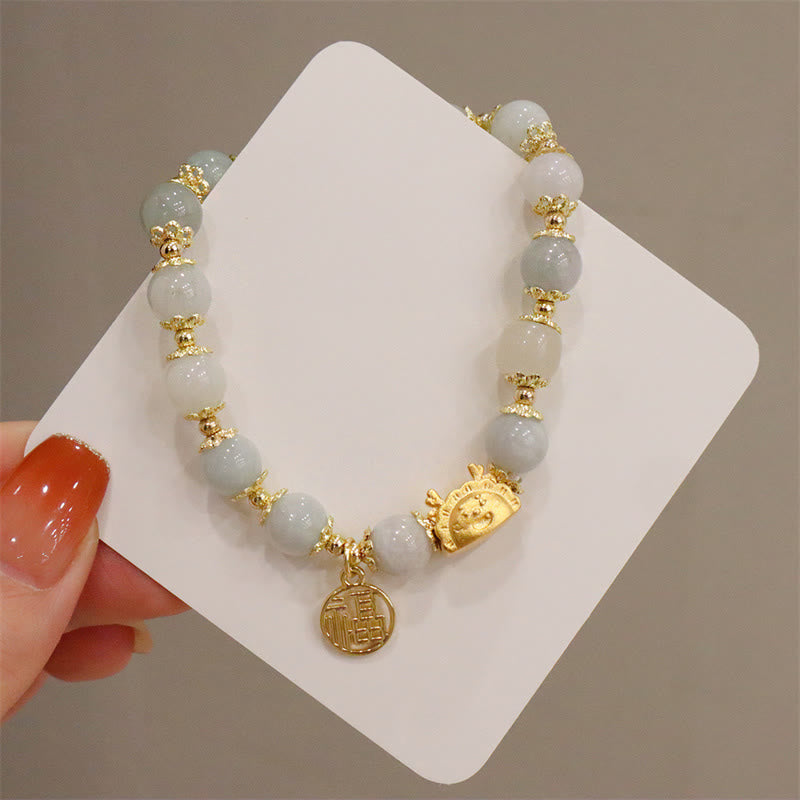 Buddha Stones Anno del Drago Agata Rossa Quarzo Fragola Ossidiana Nera Giada Granato Perla Cinabro Drago Gnocco Fortuna Fu Bracciale Personaggio - image 19