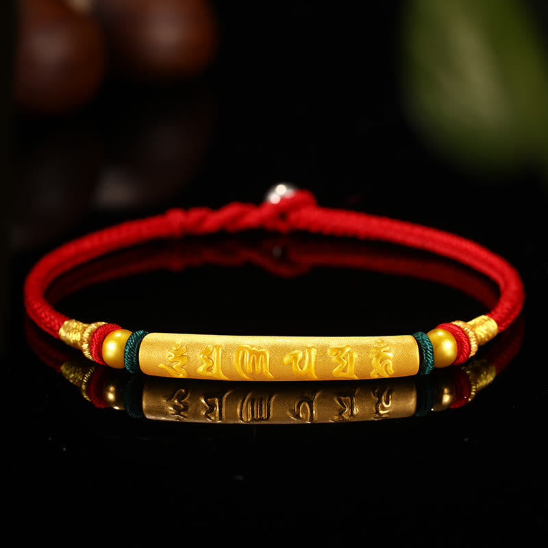 Buddha Stones Tibetano 999 Oro Om Mani Padme Hum Braccialetto di coppia intrecciato a mano con nodo della pace a otto fili e fortuna