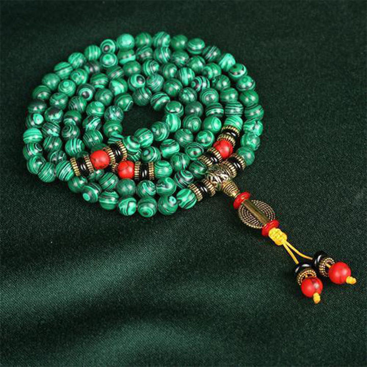 Buddha Stones Tibetano 108 Mala Malachite Perline Bracciale Collana
