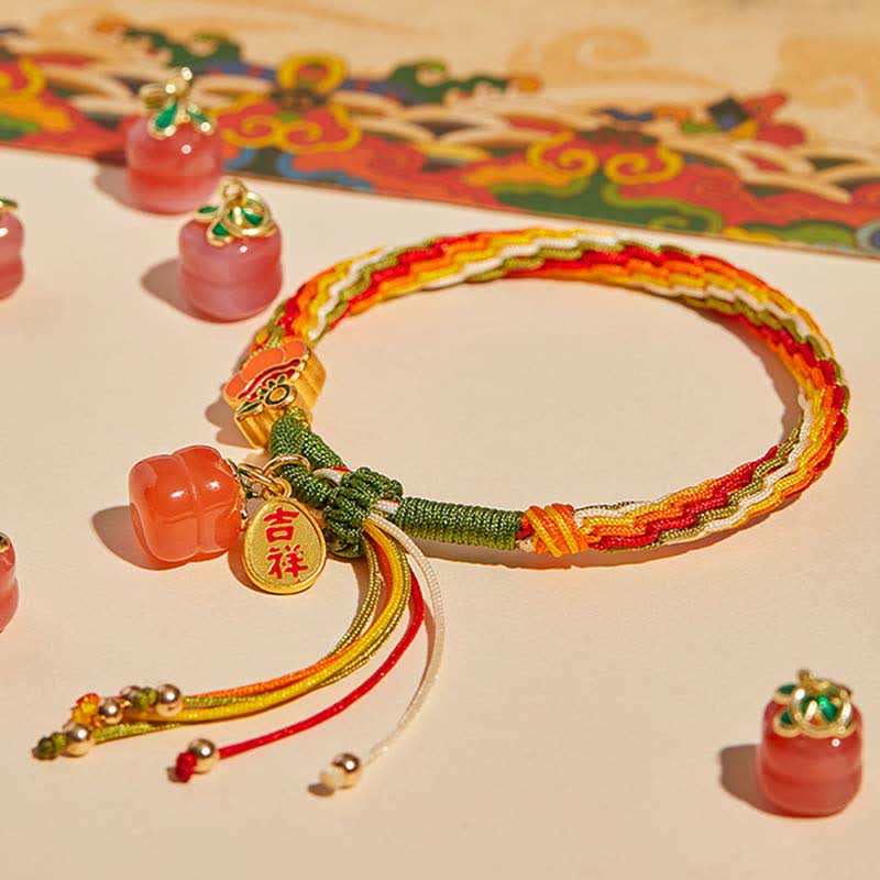 Braccialetto con corda intrecciata con nodo di reincarnazione in agata rossa e cachi Buddha Stones