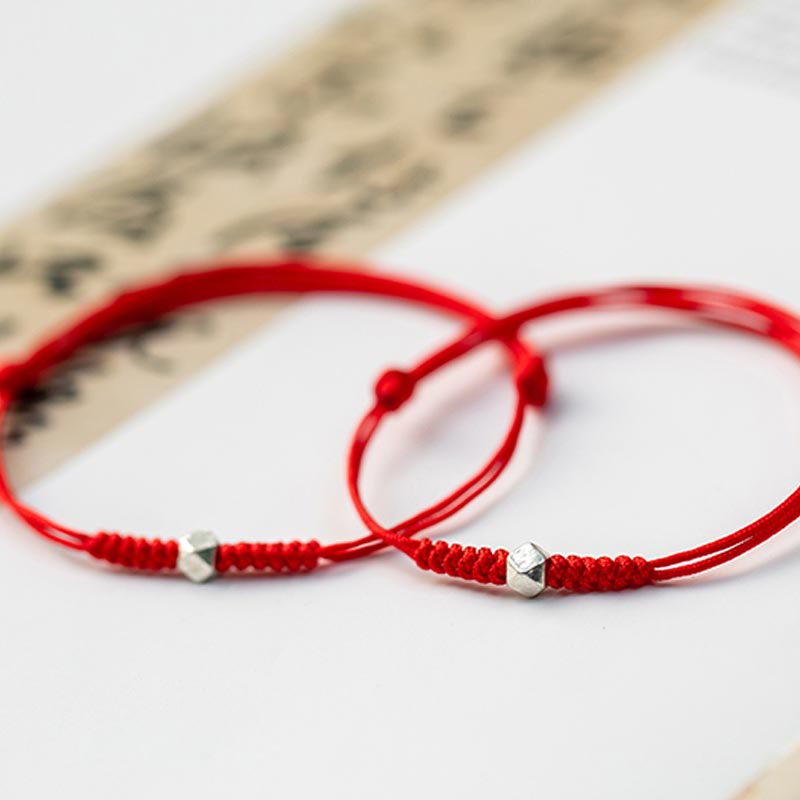 Braccialetto intrecciato con cordino rosso in argento sterling 925 Buddha Stones Luck Bead Protection