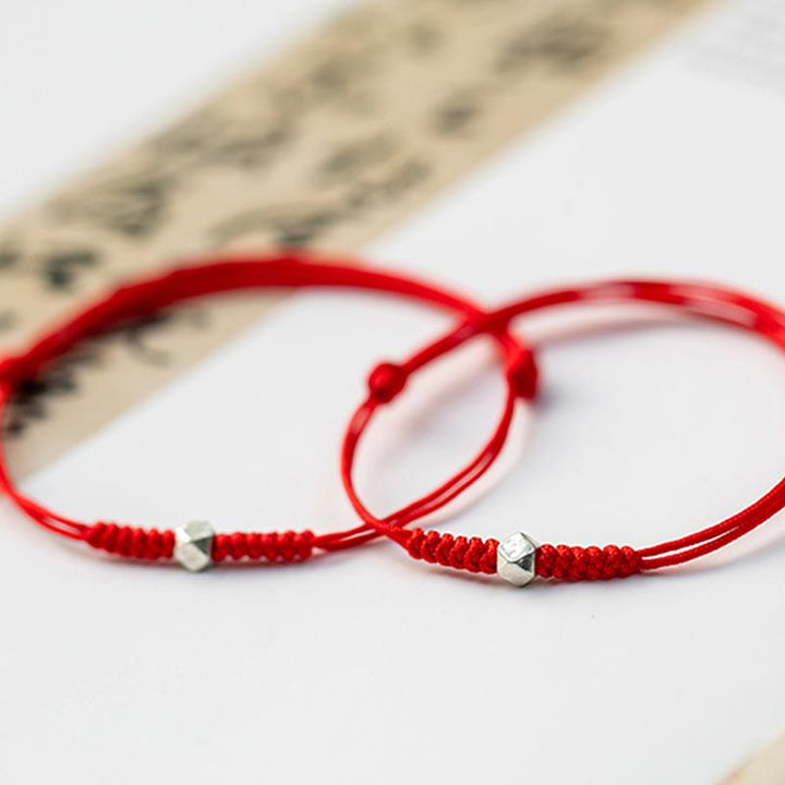 Braccialetto intrecciato con cordino rosso in argento sterling 925 Buddha Stones Luck Bead Protection