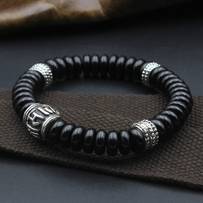 Braccialetto positivo Buddha Stones Natural Tibetan Coconut Shell Om Mani Padme Hum