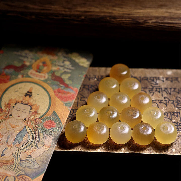 Braccialetto di auspicio Om Mani Padme Hum in corno di pecora tibetano fatto a mano con Buddha Stones