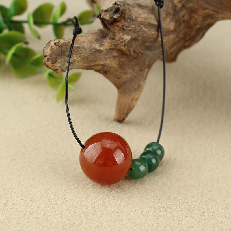 Buddha Stones Agata rossa Avventurina verde Perline di semi di Bodhi verde Collana con ciondolo in corda di cuoio calmo
