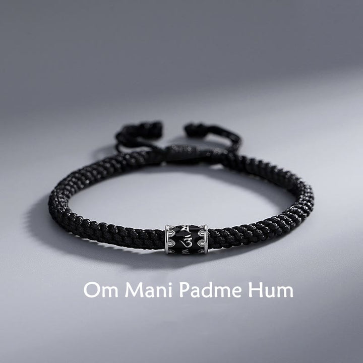 Bracciale intrecciato Buddha Stones in argento sterling 925 Om Mani Padme Hum Peace
