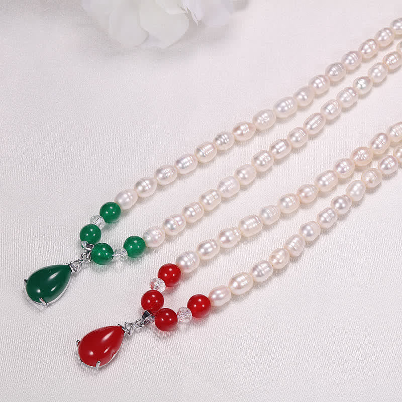 Collana con ciondolo a forma di goccia d'acqua e perla, calma e pace