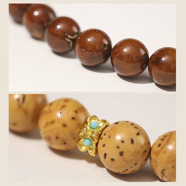 Braccialetto doppio giro Buddha Stones Tibetano Naturale Viola Oro Ratto Bodhi Seed Ricchezza