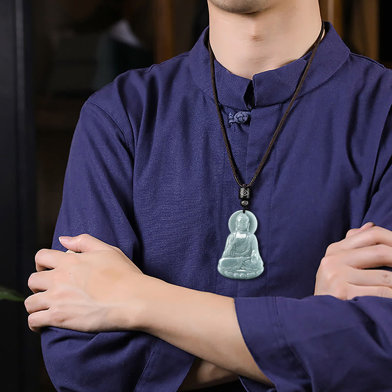 Buddha Stones Buddha Amitabha Giada naturale Loto Amuleto Compassione Corda Collana Pendente - image 4