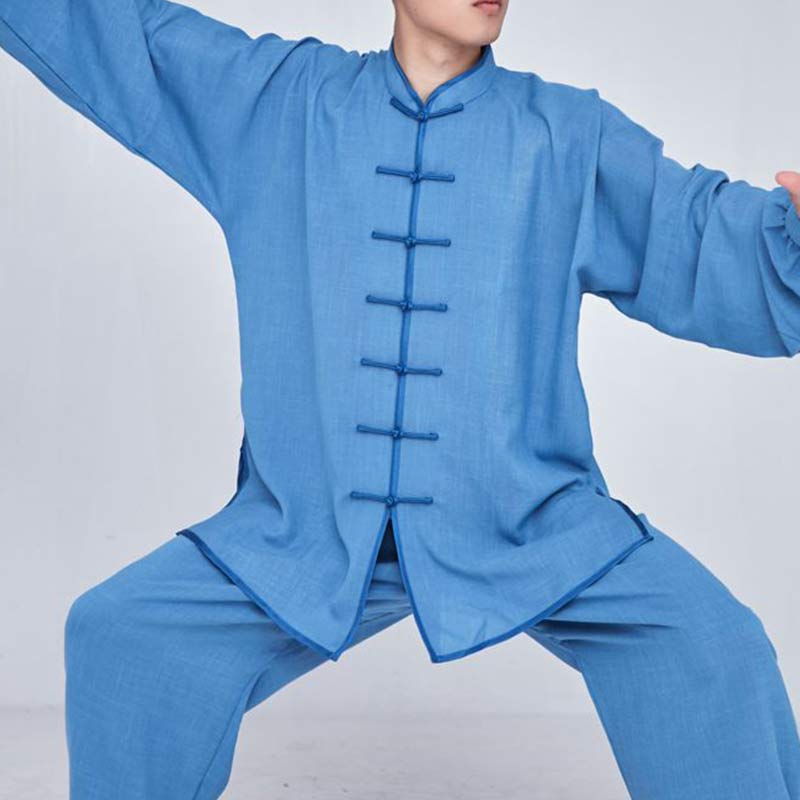 Buddha Stones Meditazione Zen Preghiera Spirituale Tai Chi Qigong Pratica Unisex Ricamo Abbigliamento Set - Manica lunga DeepSkyBlue - US14, UK/AU18, EU46 (3XL) - image 20