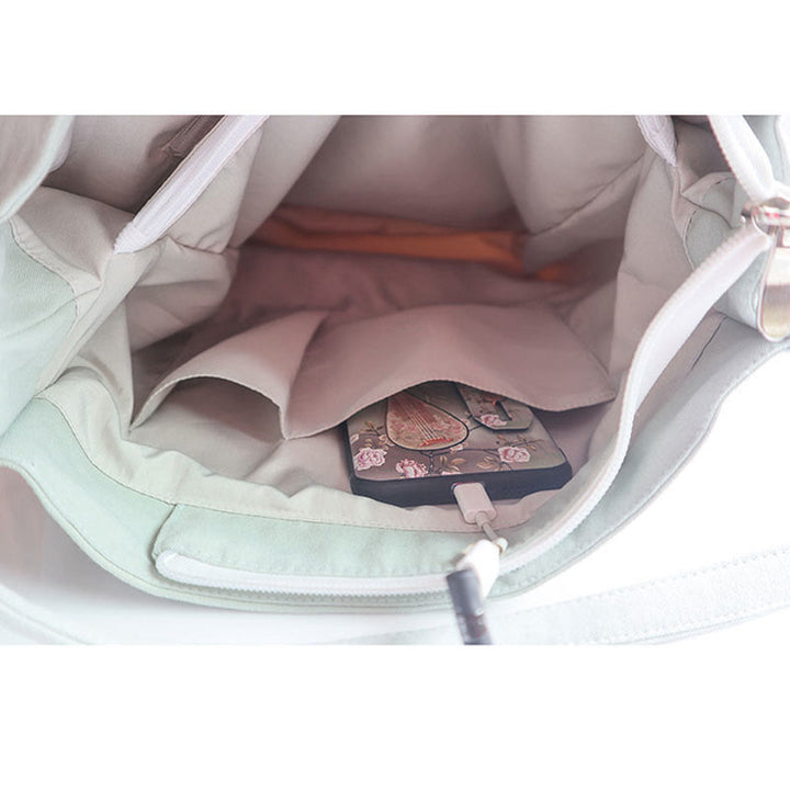 Buddha Stones Flower Crane Plum Blossom Ricamo Tela Grande Capacità Borsa a Tracolla Tote Bag