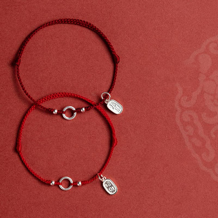 Braccialetto in corda rossa con fibbia in argento sterling 925 Buddha Stones Lucky Fortune Peace Joy Lotus Peace