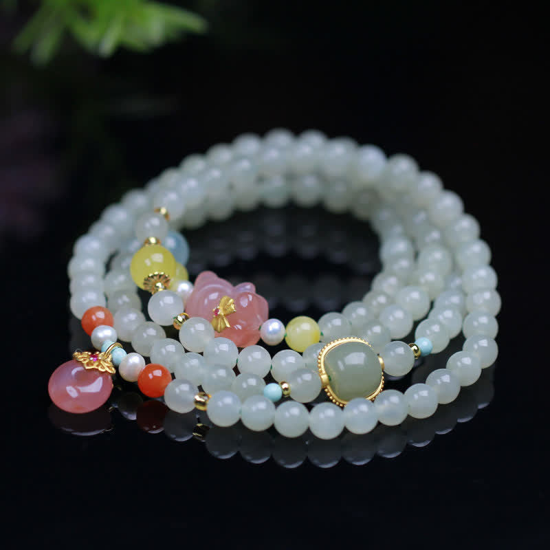Braccialetto Buddha Stones Natural Hetian Jade Rosa Cristallo Pace Fibbia Felicità Abbondanza