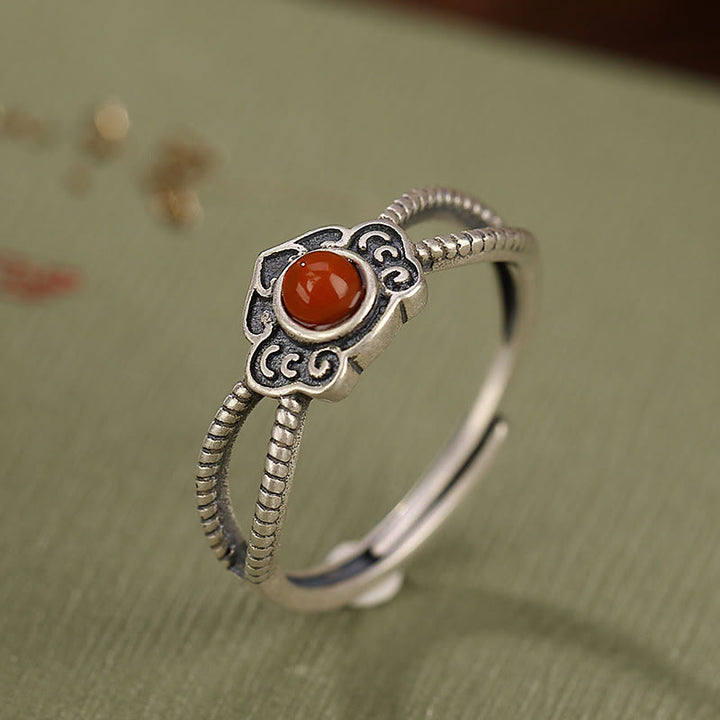 Anello di pensiero logico con perline di agata rossa in argento sterling 925 Buddha Stones