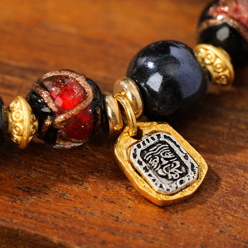 Buddha Stones Tibetano Zakiram Dea della Ricchezza Liuli Vetro Incenso Cenere Perlina di Porcellana Braccialetto della Fortuna