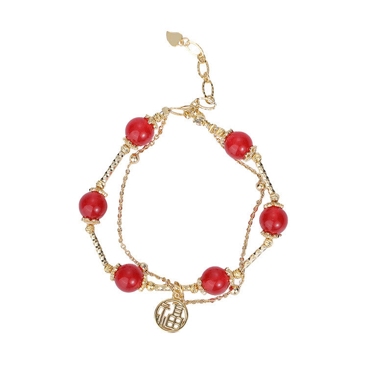 Braccialetto di accettazione di sé con ciondolo a forma di carattere Fu in agata rossa Buddha Stones