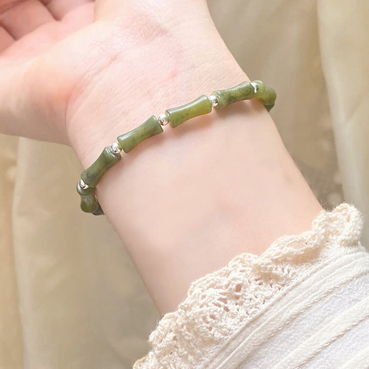 Bracciale Buddha Stones 925 Sterling Silver Bamboo Jade Lucky Cat Fu Character Luck Abundance