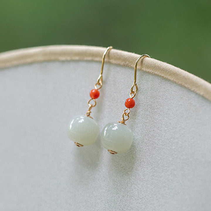 Orecchini pendenti con pendente della fortuna in giada di Hetian, agata rossa, argento sterling 925 placcato oro 14k, Buddha Stones - image 12