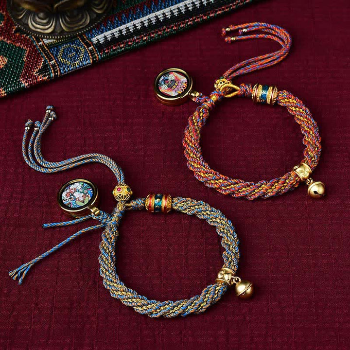 Braccialetto con ciondolo a forma di campana della ruota di preghiera tibetana, fatto a mano, con protezione dalla fortuna, Thangka