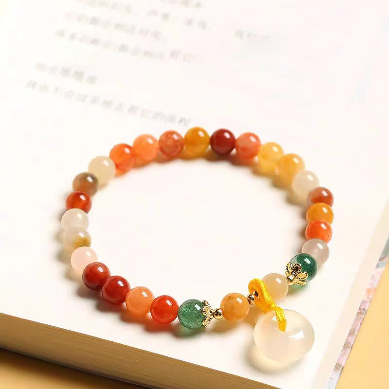 Bracciale Buddha Stones placcato oro 14K, giada di seta dorata colorata, fibbia della pace, ricchezza