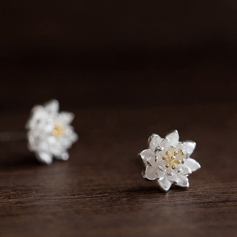 Orecchini Buddha Stones in argento sterling 925 con fiore di loto