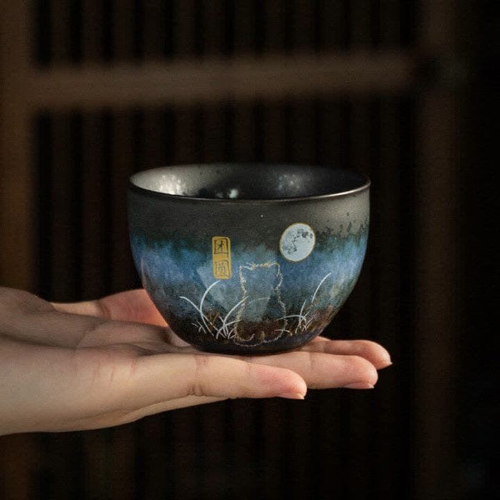 Buddha Stones Tazza da tè in ceramica Lovely Cat Tazze da tè nere 140ml