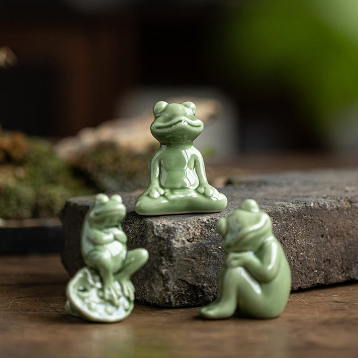 Buddha Stones Mini Piccolo Meditazione Loto Riposo Rana Ceramica Ricchezza Fortuna Casa Tè Animale Domestico Figurina Decorazione