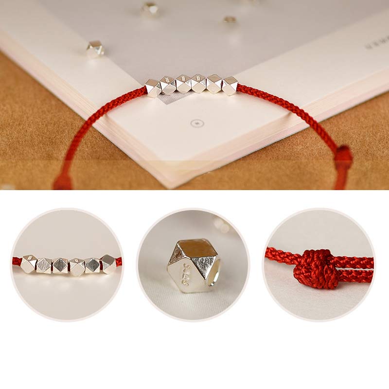 Braccialetto alla caviglia con treccia in corda rossa in argento sterling 925 Buddha Stones
