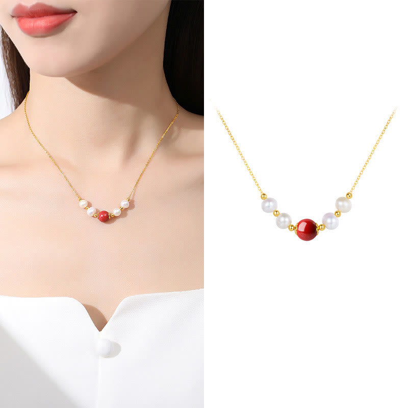Collana con ciondolo a catena con perle di guarigione sincerità in argento sterling 925 con pietre Buddha Stones e cinabro