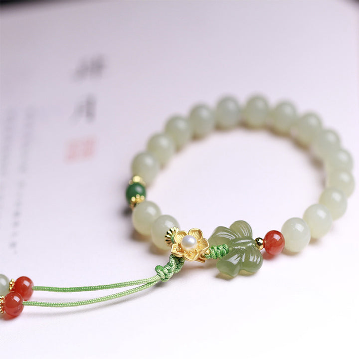 Bracciale Buddha Stones 925 Sterling Silver Jade Luck Flower Butterfly