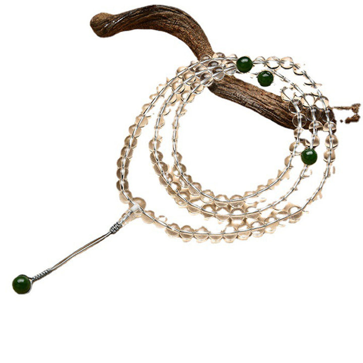 Buddha Stones 108 Perle Braccialetto Meditazione Mala in Cristallo Bianco Giada