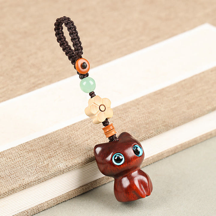 Buddha Stones Mini Piccola Foglia Sandalo Rosso Legno di Ebano Gatto Fortunato Adorabile Gattino Pace Portachiavi Telefono Appeso Decorazione - Portachiavi - Gatto di sandalo rosso a foglia piccola - image 11