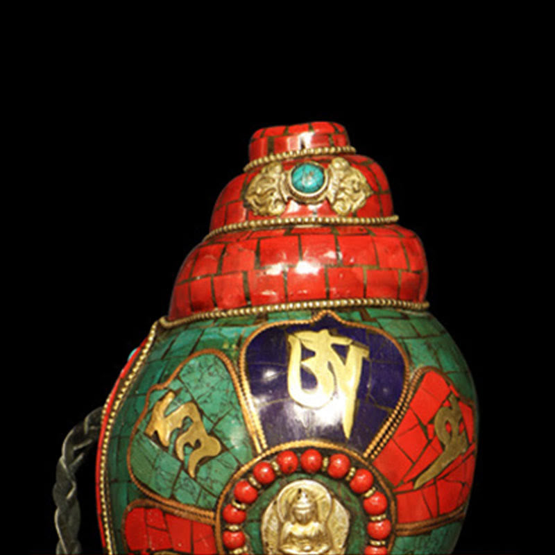 Shankha tibetano fatto a mano Om Mani Padme Hum Buddha Conch Shell Decorazione fortunata - image 9