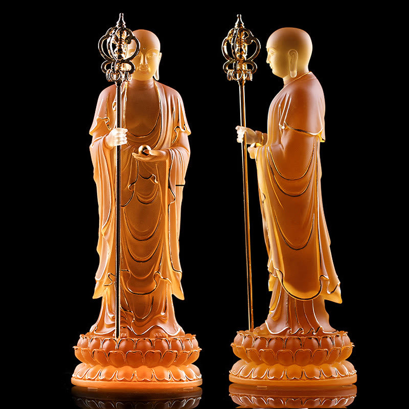 Buddha Stones fatte a mano Ksitigarbha Bodhisattva Figurina Liuli Cristallo Pezzo d'arte Statua della serenità Decorazione per la casa
