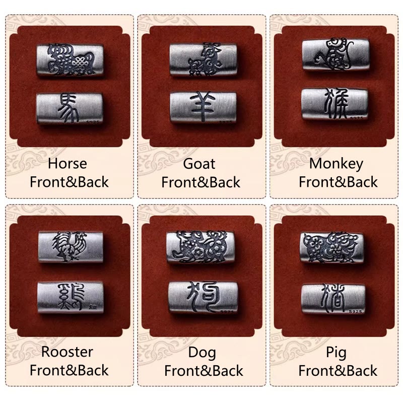 Braccialetto in corda di cinabro con 12 segni zodiacali cinesi in argento sterling 925 Buddha Stones