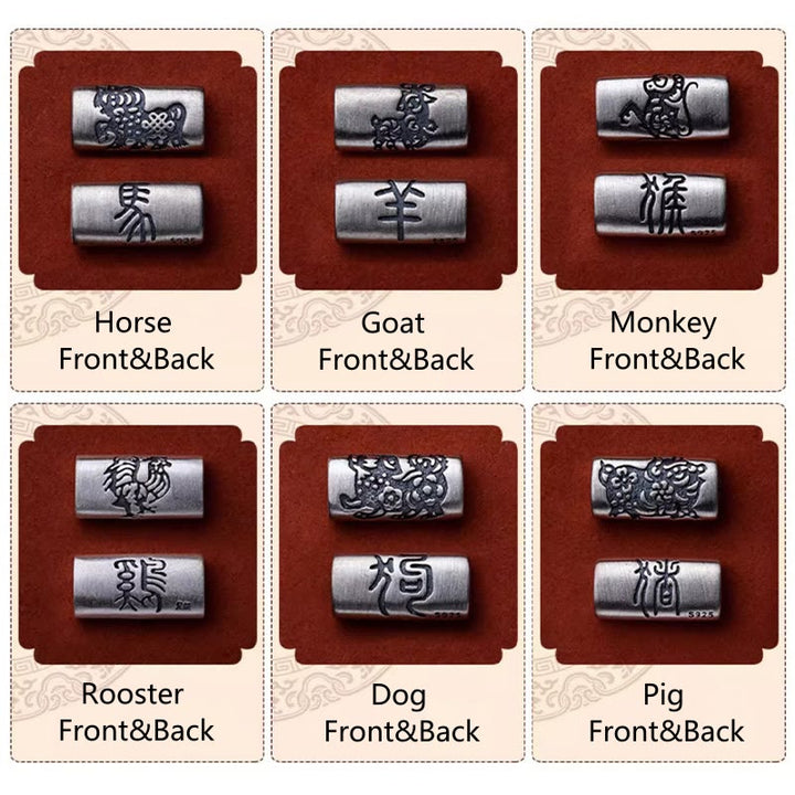 Braccialetto in corda di cinabro con 12 segni zodiacali cinesi in argento sterling 925 Buddha Stones