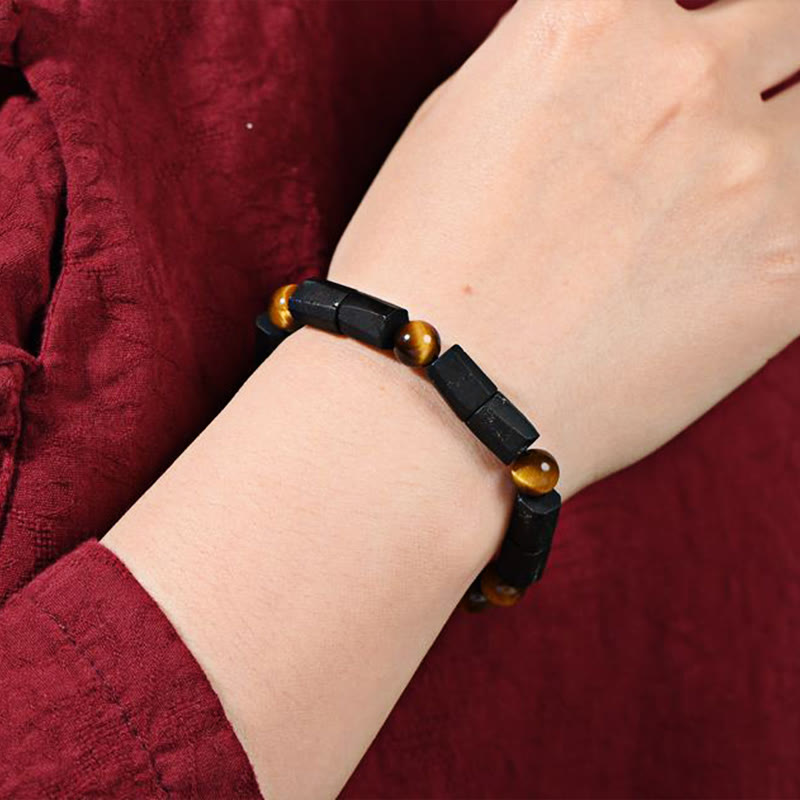 Braccialetto positivo in occhio di tigre con tormalina nera naturale Buddha Stones
