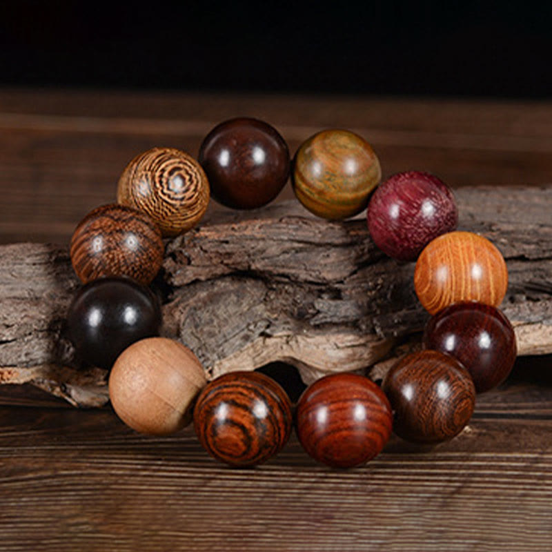 Braccialetto di guarigione di protezione multicolore in legno di sandalo Buddha Stones