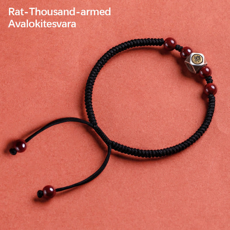 Bracciale Buddha Stones 925 Sterling Silver Zodiaco Cinese Buddha Natale Cinabro Calma - Avalokitesvara dalle mille braccia del ratto - Nero (circonferenza polso 14-18 cm) - image 6